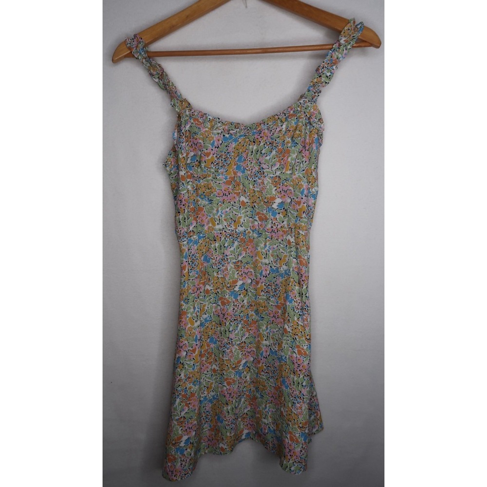 Zara Floral Mini Dress Womens XS Multicolor Smocked Back Ruffle Straps Summer